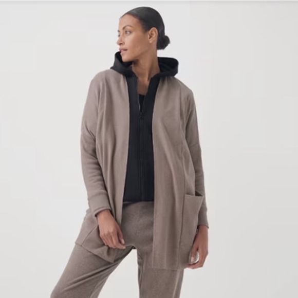 Pact Sweaters - Pact Women Organic Cotton Open Front Airplane Cardigan Tan XS  Oversized Minimal